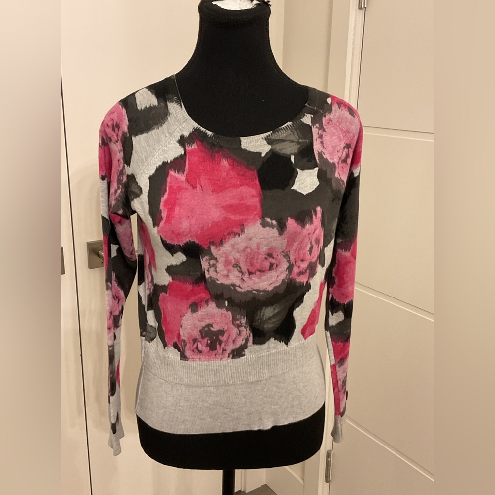 INC International Concepts Pink and Gray  Floral Pullover.